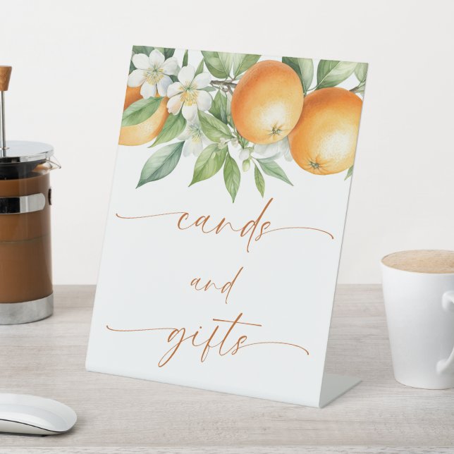 Elegant Orange Floral Cards and Gifts Pedestal Sign (In SItu)