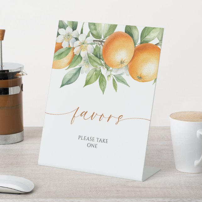 Elegant Orange Floral Favours  Pedestal Sign (In SItu)