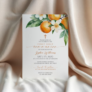 Elegant Orange Floral First Holy Communion Invitation