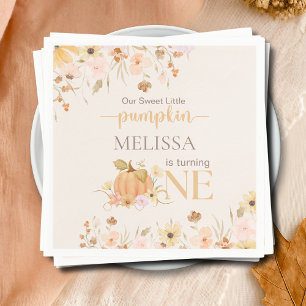 Elegant Orange Floral Our Little Pumpkin Birthday  Napkin