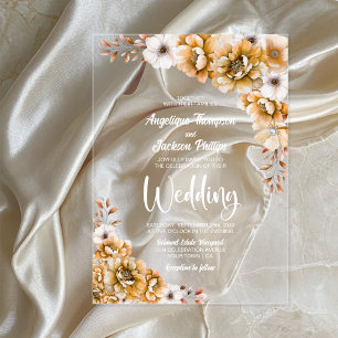Elegant Orange Floral Wedding Acrylic Invitations