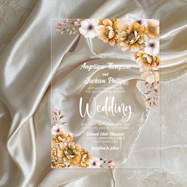 Elegant Orange Floral Wedding Acrylic Invitations (Creator Uploaded)