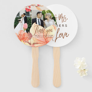 Elegant orange floral wedding photo thank you hand fan