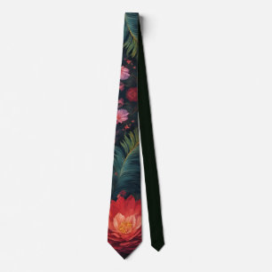 Elegant Orange Flower and Peacock feather Tie
