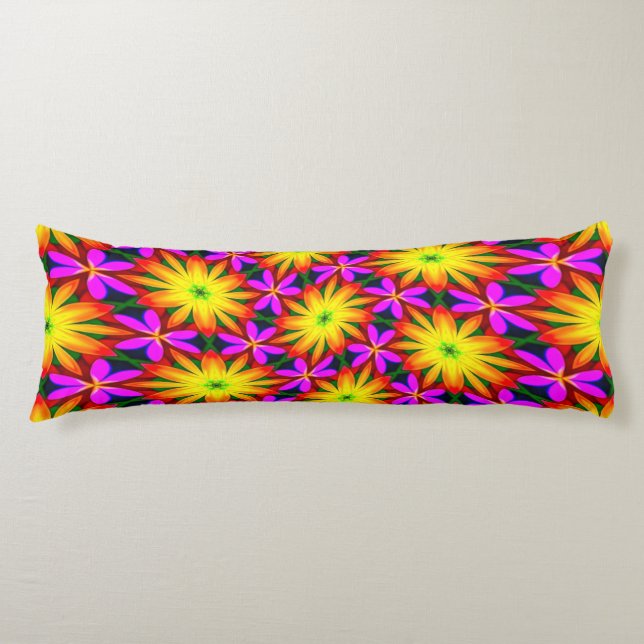 Elegant Orange Flower Pattern Body Cushion (Front)