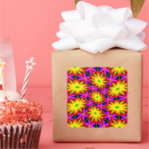 Elegant Orange Flower Pattern Square Sticker