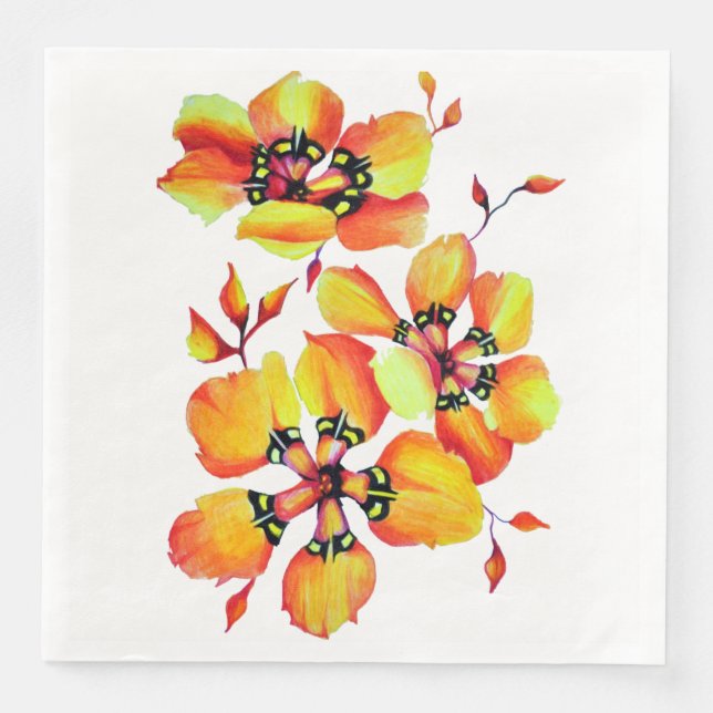 Elegant Orange Flowers - Customise your Own Napkin (Front)