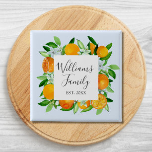 Elegant Orange Fruits and Flowers Summer Floral 15 Cm Square Badge