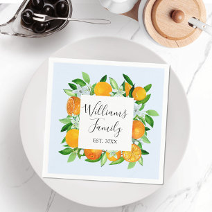 Elegant Orange Fruits and Flowers Summer Floral Napkin