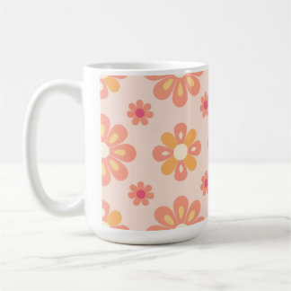 Elegant Orange Geometric Retro Floral Coffee Mug