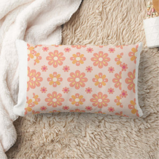 Elegant Orange Geometric Retro Floral Throw Pillow