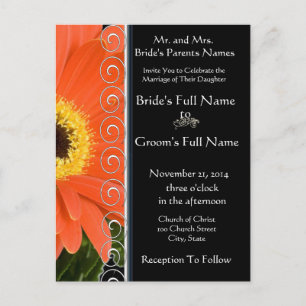 Elegant Orange Gerber Daisy Wedding Invitation Postcard