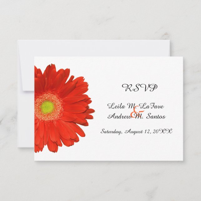 Elegant Orange Gerbera Daisy Wedding RSVP Card (Front)