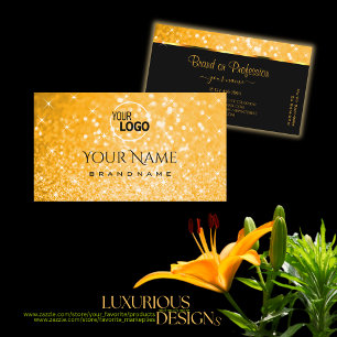 Elegant Orange Glitter Luminous Stars Logo Modern Business Card