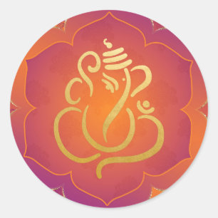 Elegant Orange Gold Ganesh/ Indian God  Classic Ro Round Sticker