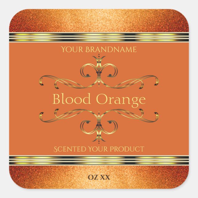 Elegant Orange Gold Product Labels Glitter Borders (Front)