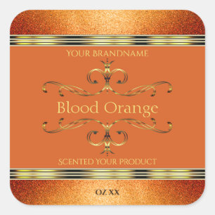 Elegant Orange Gold Product Labels Glitter Borders