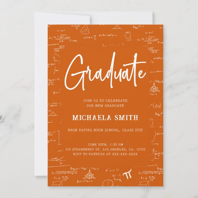 Elegant Orange Graduate Math Graduation Invitation (Front)