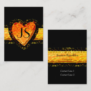 Elegant Orange Heart Black Valentines day Monogram Card
