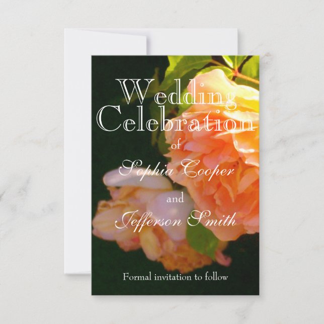 Elegant orange light peach Roses Save The Date (Front)
