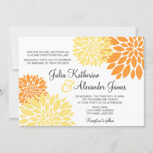 Elegant Orange Light Yellow Floral Burst Wedding Invitation
