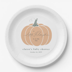 Elegant Orange Little Pumpkin Fall Baby Shower  Paper Plate