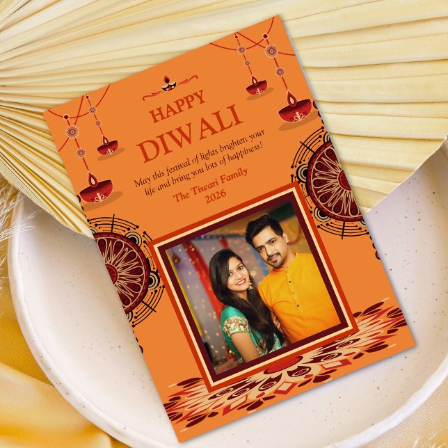 Elegant orange mandala Diwali Festival of Lights Holiday Card (Creator Uploaded)