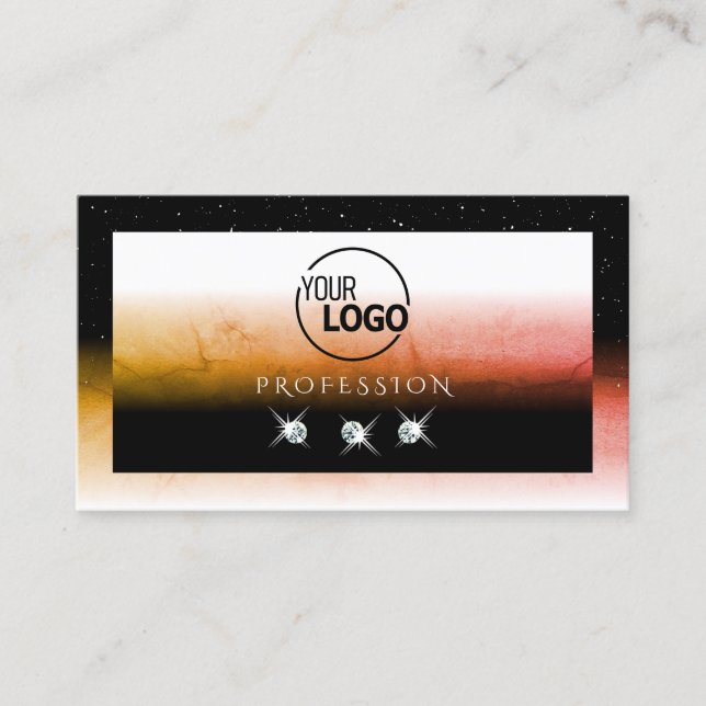 Elegant Orange Marbled Black White Add Logo Jewels Business Card (Front)
