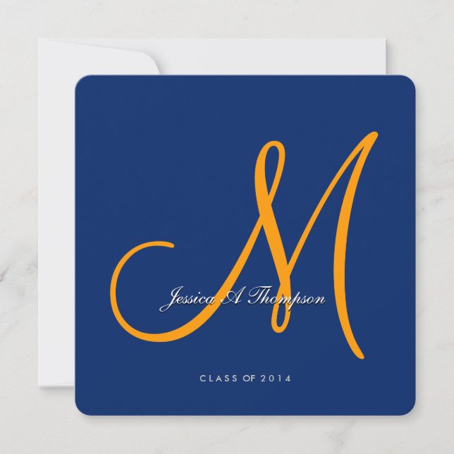 Elegant Orange Monogram 2014 Royal Blue Graduation Invitation (Front)