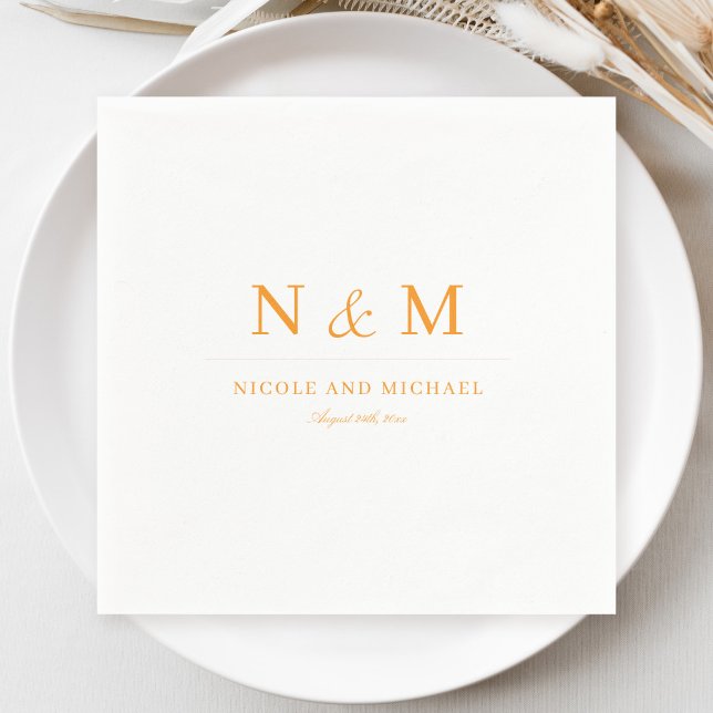 Elegant Orange Monogram Initials Wedding Napkin (Creator Uploaded)