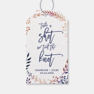 Elegant Orange Navy Take A Shot We Tied the Knot Gift Tags