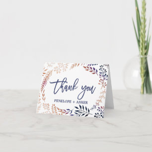 Elegant Orange Navy Wedding Thank You Card