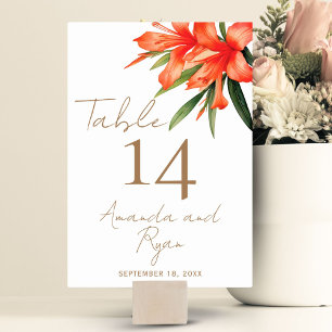 Elegant Orange Oleander Flower Floral Wedding Table Number