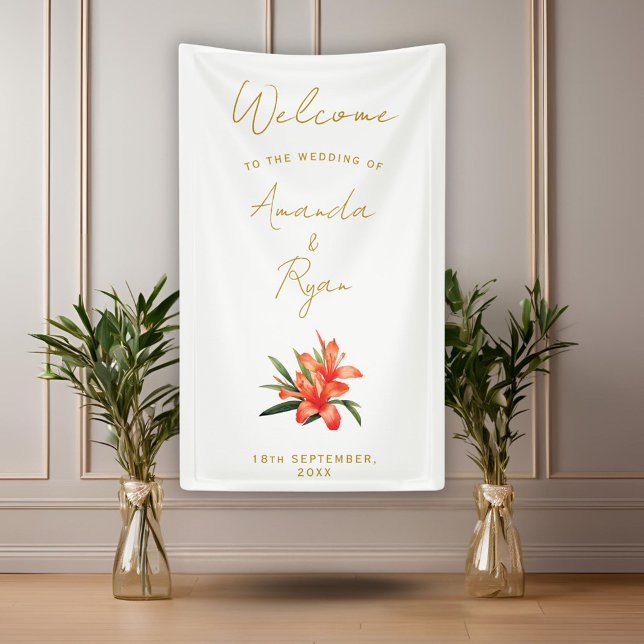 Elegant Orange Oleander Flower Wedding Welcome Banner (Creator Uploaded)