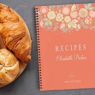 Elegant orange pastel floral cookbook recipes notebook