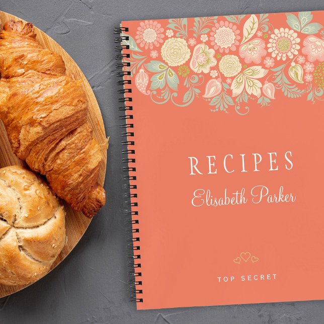 Elegant orange pastel floral cookbook recipes notebook (Creator Uploaded)
