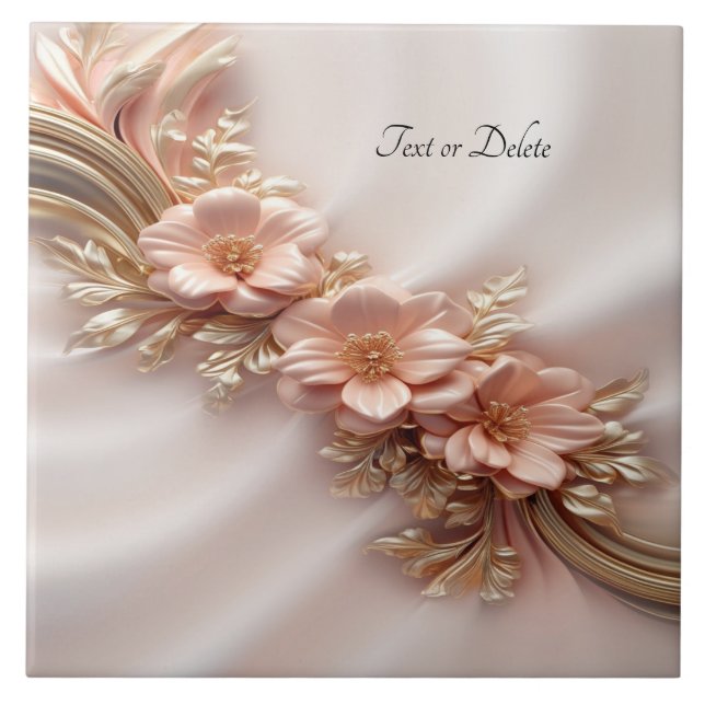 Elegant Orange Peach Floral Ceramic Tile (Front)