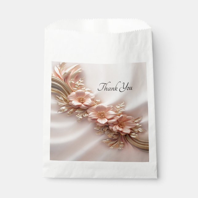 Elegant Orange Peach Floral Favour Bag (Front)