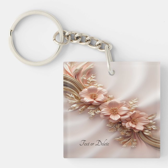 Elegant Orange Peach Floral Keychain (Front)