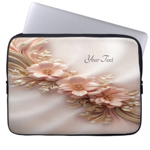 Elegant Orange Peach Floral Laptop Sleeve