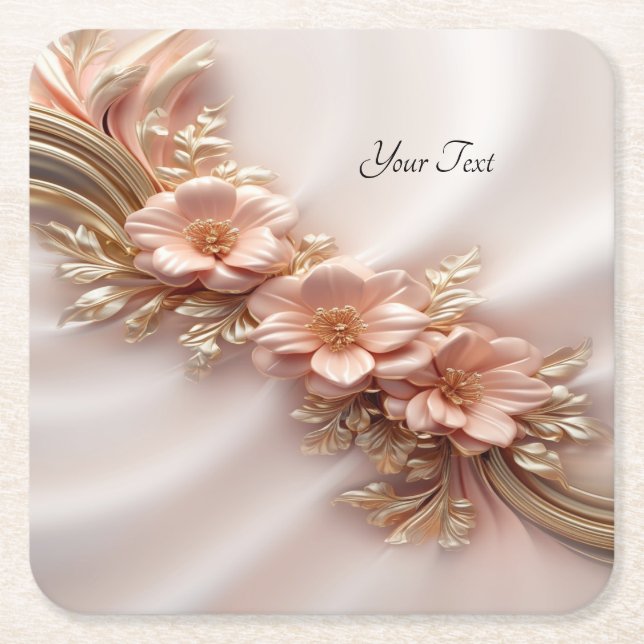 Elegant Orange Peach Floral Paper Coaster (Front)