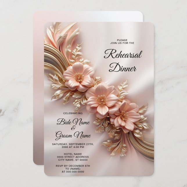 Elegant Orange Peach Floral Rehearsal Dinner Invitation (Front/Back)
