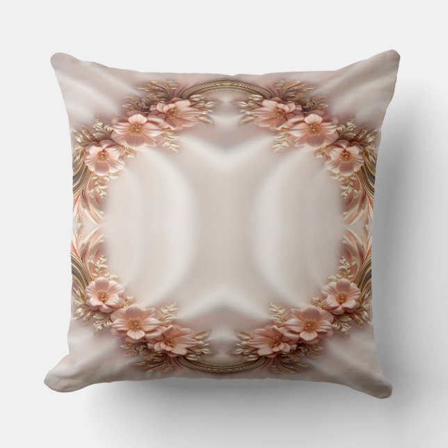 Elegant Orange Peach Floral Throw Pillow (Front)