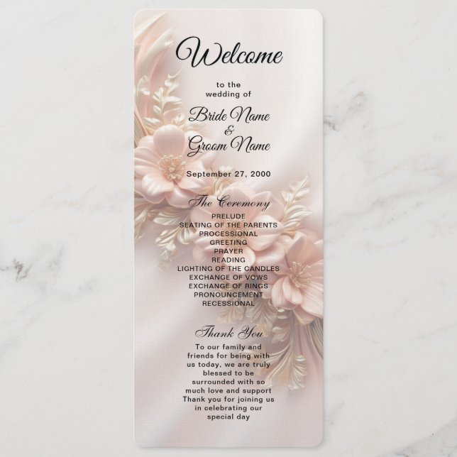 Elegant Orange Peach Floral Wedding Program (Front)