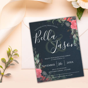 Elegant Orange Peach Grey Floral Script Wedding Invitation