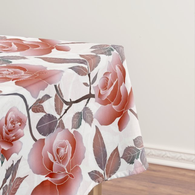 Elegant Orange Peach Rose Flower Tablecloth (In Situ)