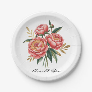 Elegant Orange Peony Bouquet Wedding Paper Plate