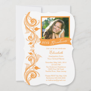 Elegant Orange Photo Graduation Party Invitation