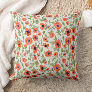 Elegant Orange Poppies Pattern Cushion