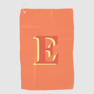 Elegant Orange Red 3D Initial Letter Coral Golf Towel